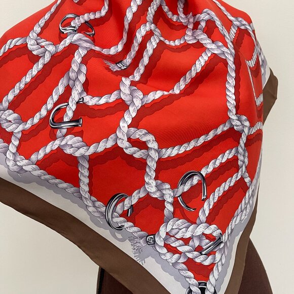 New Gucci Scarf GG Logo Ropes Print Nautical Style Silk Wrap - Picture 3 of 14